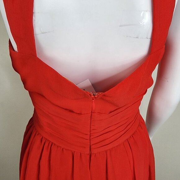 NWT L'AGENCE V Neck Strappy Back Banded Waist Mini Dress Red Size Small - Picture 8 of 12
